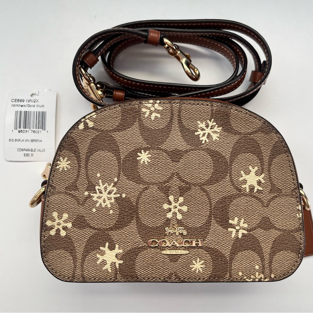 Coach Mini Serena Crossbody In Signature Canvas With Snowflake Print